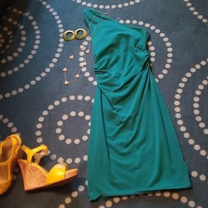 Teal Victoria's Secret one-shoulder bra-top dress